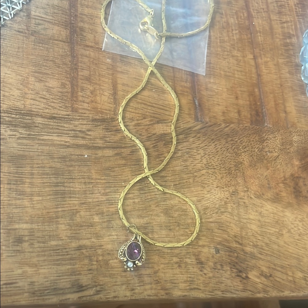 Gold and Purple Necklace with Dainty Pendant
